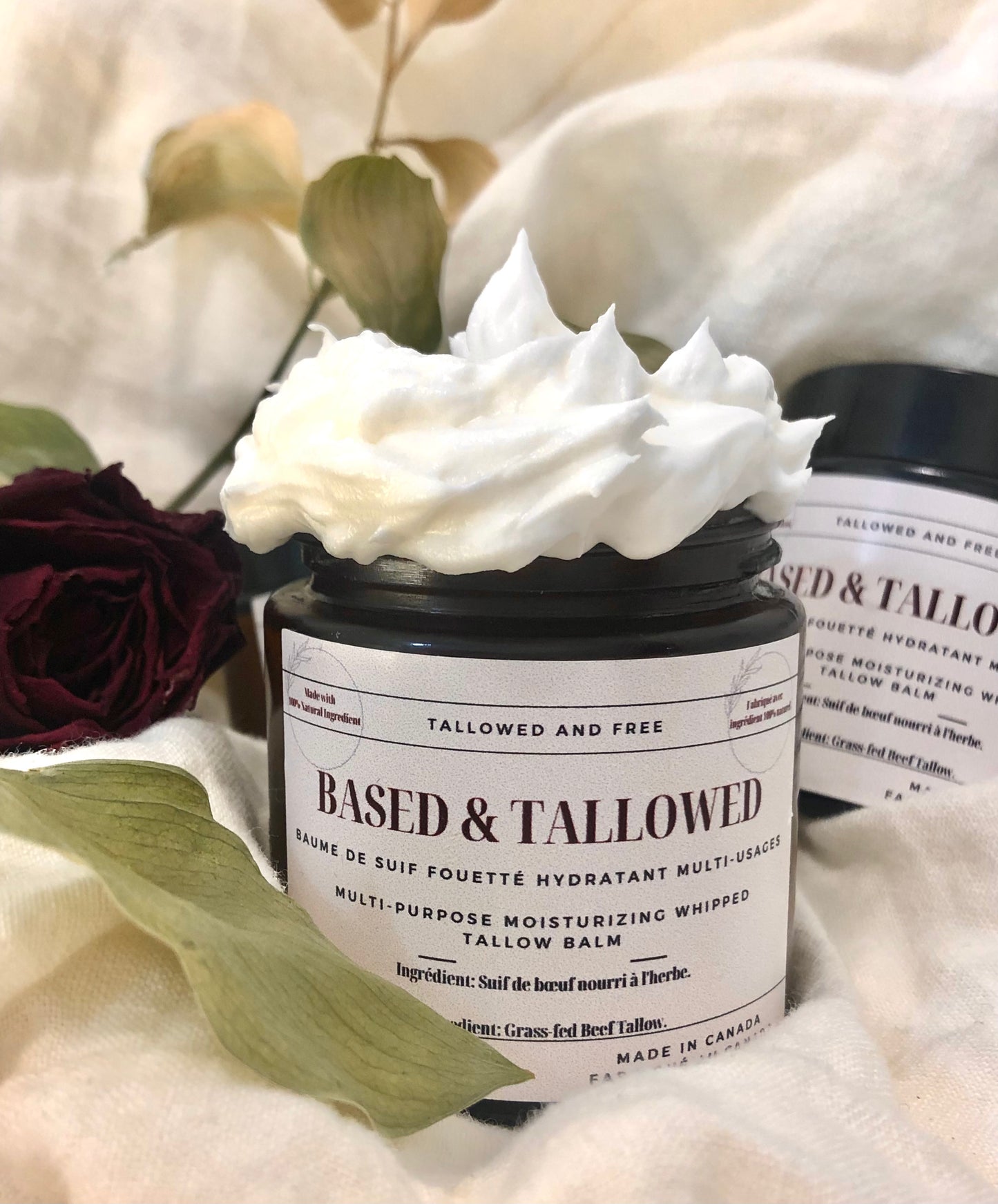 Based & Tallowed: Unscented Single-Ingredient Grass-fed and Grass-finished Beef Tallow Balm (Whipped and Regular Options ) - 100 & 75 ml