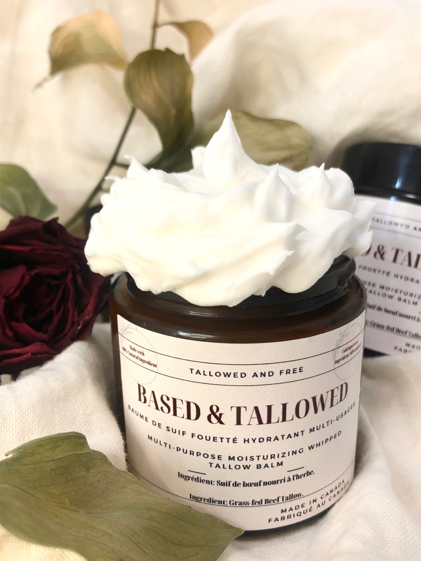 Based & Tallowed: Unscented Single-Ingredient Grass-fed and Grass-finished Beef Tallow Balm (Whipped and Regular Options ) - 100 & 75 ml