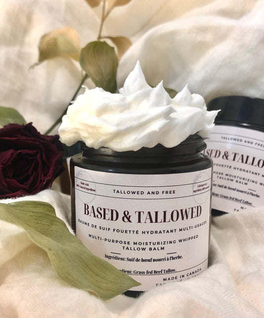 Based & Tallowed: Unscented Grass-Fed Beef Tallow - Whipped and Solid Options (Anti-ageing and ideal for Acne-Prone, Dry, Itchy, Baby, and Sensitive Skin.) - 100 ml