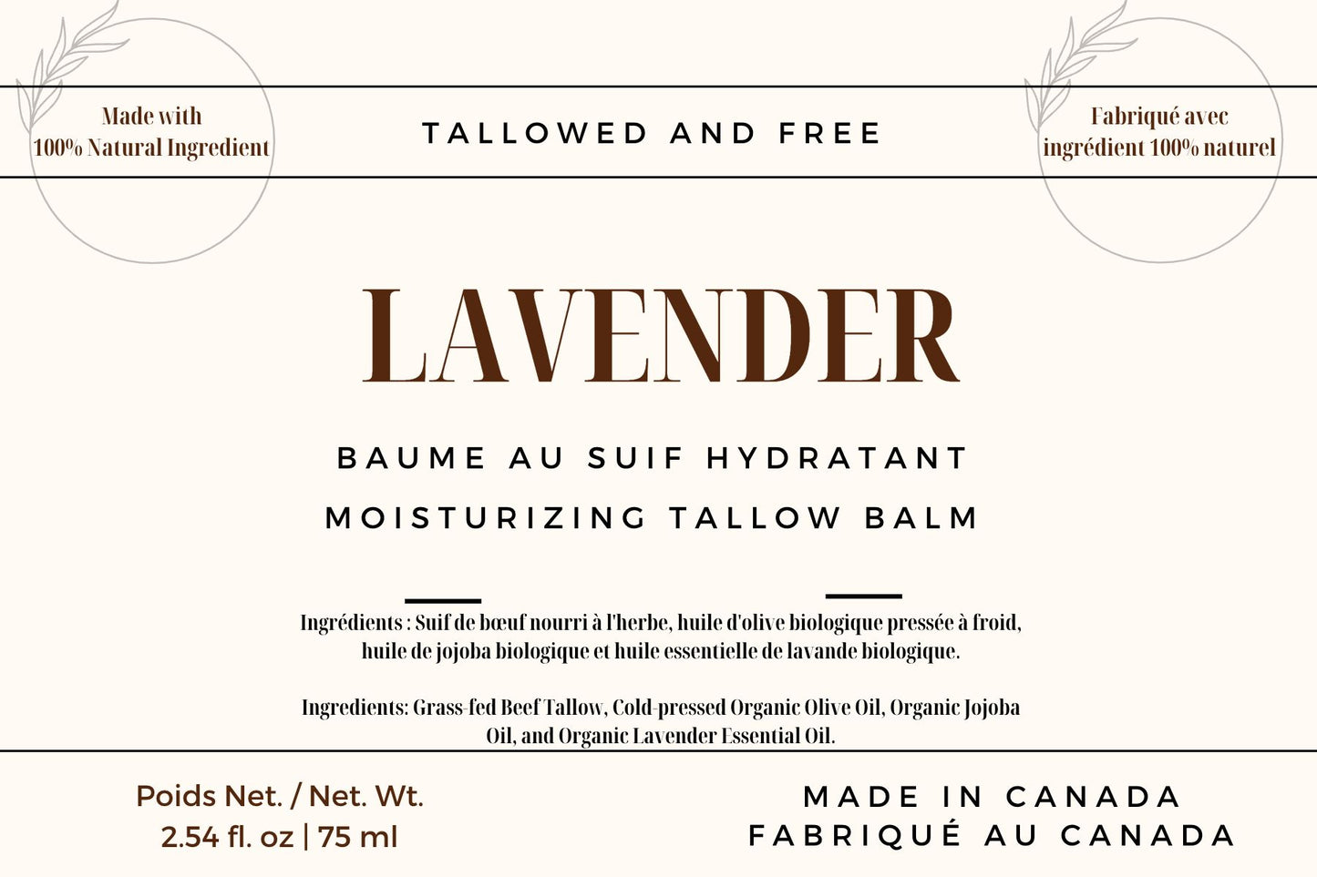 Lavender Tallow Balm: Made with Grass-fed Beef Tallow and Organic Ingredients - 75 ml
