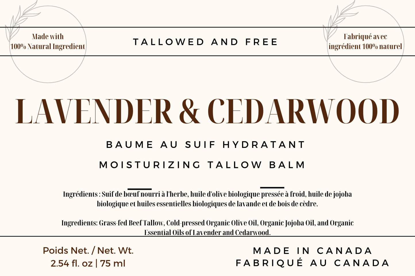 Lavender & Cedarwood Tallow Balm: Made with Grass-fed Beef Tallow and Organic Ingredients - 75 ml